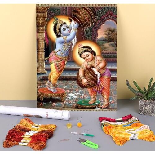 Buddha India Ganesha Printed Canvas 11CT Cross-Stitch Complete Kit Embroidery DMC Threads Handiwork Craft Knitting Gift