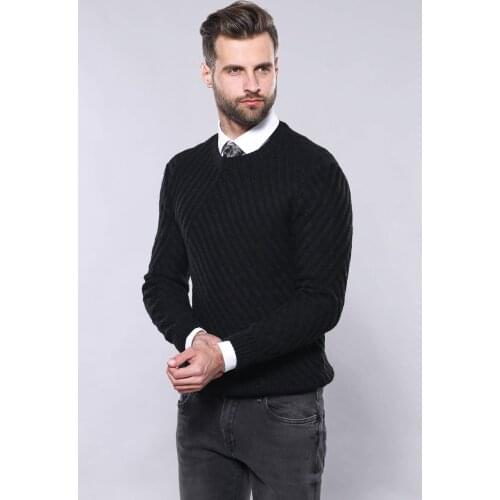 Patterned Circle Neck Black Sweater Wessi