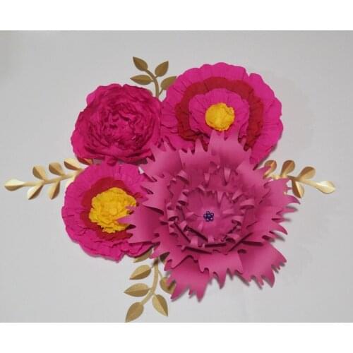 2018 Giant Cardstock & Crepe Paper Flowers 4PCS+Leaves 4PCS For Wedding & Event Backdrop Baby Nursery Baby Shower Deco