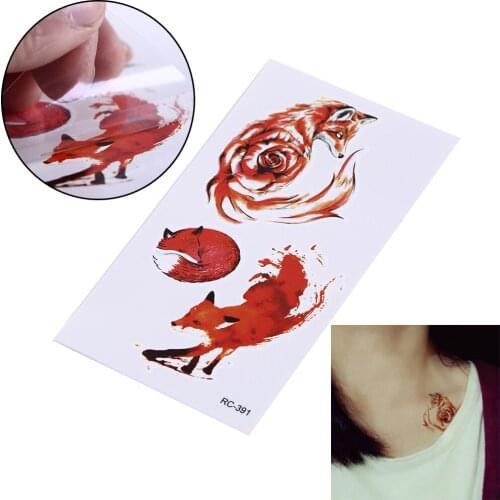 Fake Tattoo Colorful Painting Animals Fox Temporary Tattoo Sticker Fake Flash Sexy Body Art Tattoo Stickers For Man Woman