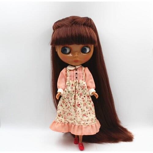 Blygirl Blyth doll Brown red bangs straight black leather nude doll 30cm ordinary body dolls can change makeup toys gift