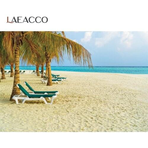Laeacco Holiday Resort Trip Beach Sand Cozy Life Chair Palms Tree View Scenic Photographic Background Photo Backdrop Photostudio