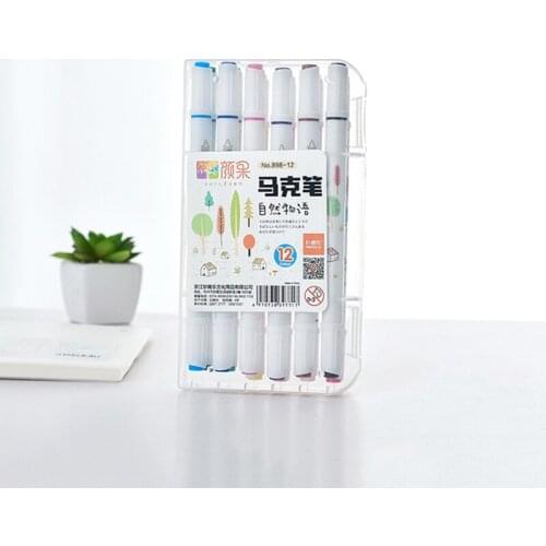 12 Pcs Double Headed Marker Pen Kids Set Large Capacity Multi Color Oily School Children Painting Supplies