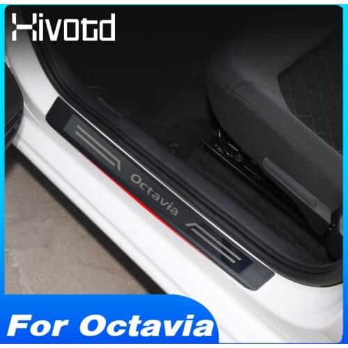 For Skoda Octavia A7 2018-2020 Door Sill Scuff Plate Welcome Pedal Protector Sticker Interior Modification Parts Car-Styling