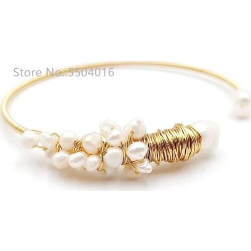 Natural Fresh Water Pearl Bracelets Women Natural Pearl Cuff Opening Bracelet Bohemian Beach Jewelry Pearl Bangles Copper Rope