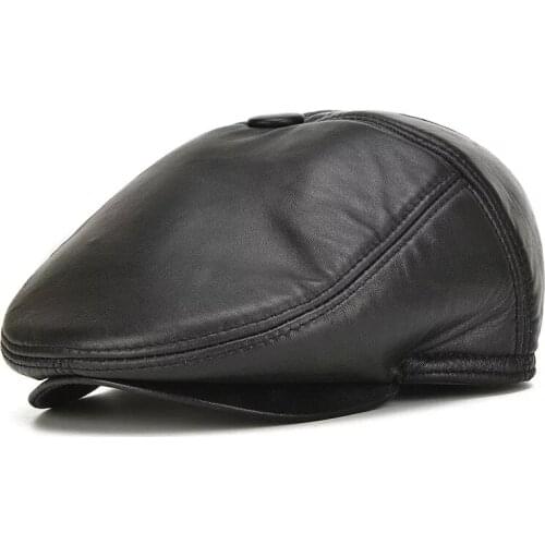 2018 Brand New style Mens Real Sheepskin Leather baseball Cap brand Newsboy /Beret Hat winter warm Sheepskin hats Cow-08