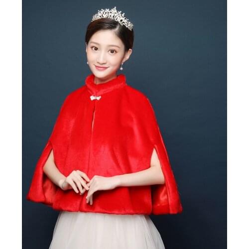 Top grade New arrive Red Fur Shawl Wedding Wrap Women Winter Bridal Wraps Warm Fur Boleros Bridal Jacket Elegant Evening Coat