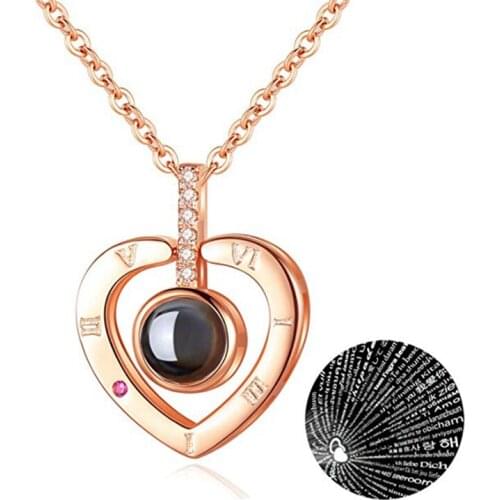 Fashion Heart Jewelry Lover Necklace With 100 Language I Love You Stainless Steel Pendant Valentine Day Gift Necklaces For Women