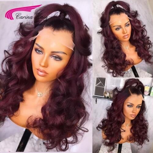 Human Brazilian Hair Wigs 99J Colored Human Hair Wigs PrePlucked Human Hair Wigs For Black Women Human Hair Wavy Lace Front Wig