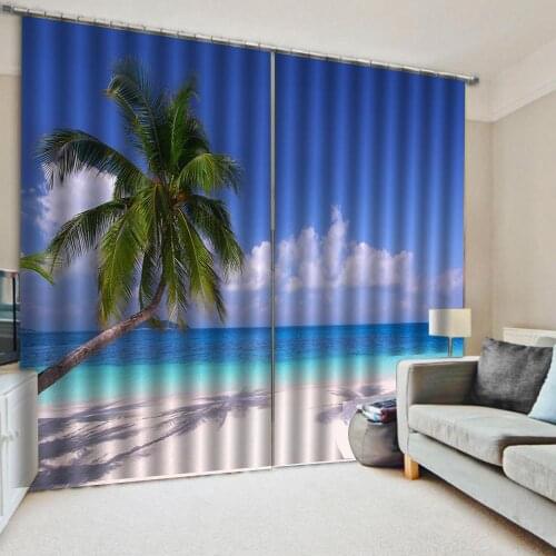 Custom any size photo blue curtains beach scenery curtain 3D Curtain Luxury Blackout Window Curtain Living Room