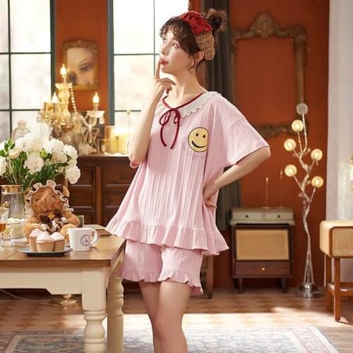 3XL Casual Home Wear Mens Sleepwear Night Suit 2021 New Couple Night Wear Pajamas Women Cotton Short-Sleeve Shorts Set Plus Size