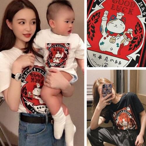 Family matching outfits t shirt summer clothes cat family clothing dad son adult baby big sister little sister family look 2019