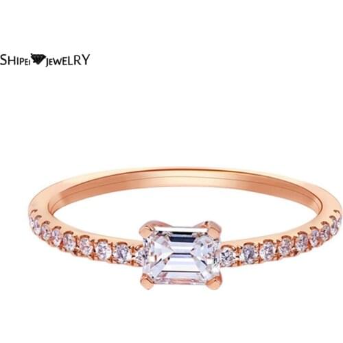Shipei 100% 925 Sterling Silver Emerald Cut Created Moissanite Gemstone Rose Gold Engagement Ring For Women Fine Jewelry Gift