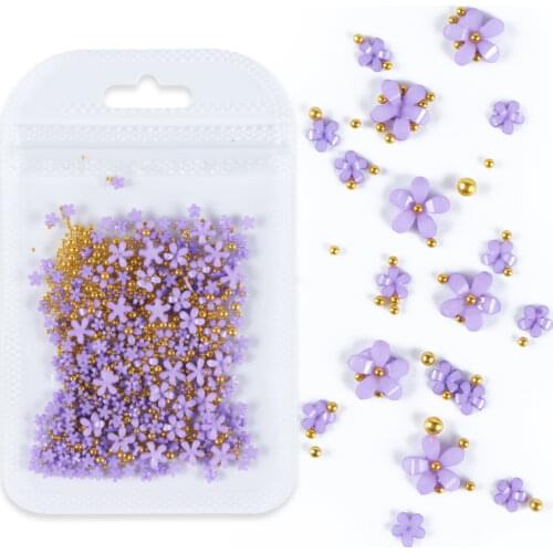 Blue Flowers Metal Beads Crystal Nails 3D Acrylic Flower Decorations Manicure Rhinestone Ornaments For Nail Professional Supplie