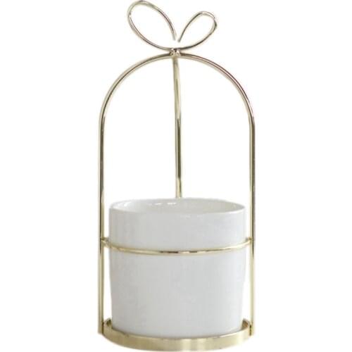 Modern Non-Porous Ceramic Vase With Gold Frame White Porcelain Home Decoration Plant Planting Flower Pot White + Gold Ceramic