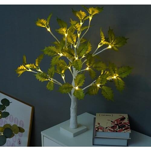 Led tree light green maple leaf room interior bedroom decoration light branch light ins light glowing lantern tree night light