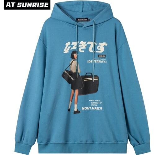 Men Women Hip Hop Hoodie Sweatshirt Streetwear Girl Japanese Kanji Print Pullover Harajuku Cotton Hooded Hoodie Sweatshirt blue