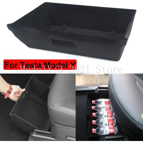 2021 Under Seat Back Storage Box For Tesla Model Y Flocking Large Auto Container Secret Organizer Case Interior Car Accessories