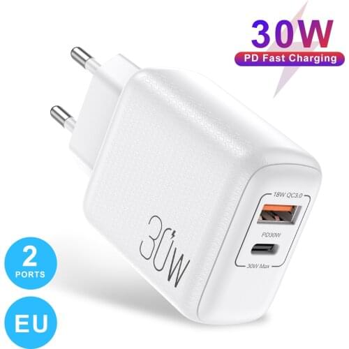 USLION 2 Ports 48W Quick Charge Phone Charger 18W QC3.0 30W PD3.0 USB Type C Fast Charger For iPhone 12 Pro Max iPhone 11 Xiaomi