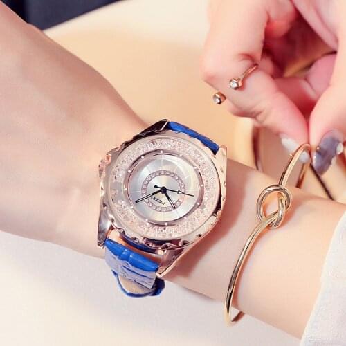 KEZZI Brand Women Rolling Crystal Big Dial Watches Simple Ladies PU Leather Wrist Watch Clock reloj mujer bayan kol saati