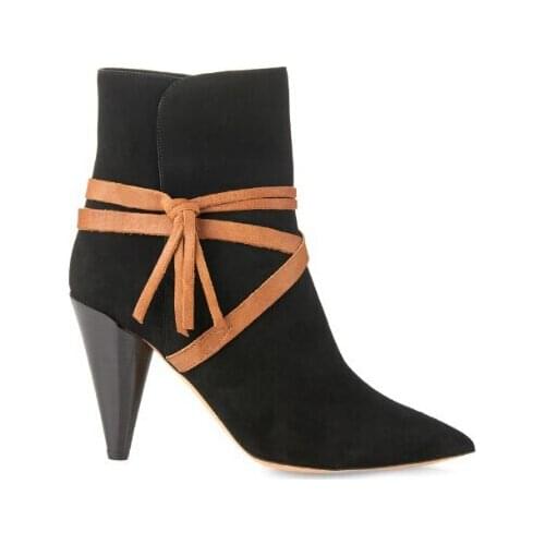 Newest crisscross strap slip-on autumn winter short boots for women pointed toe spike heel suede booties name party shoes