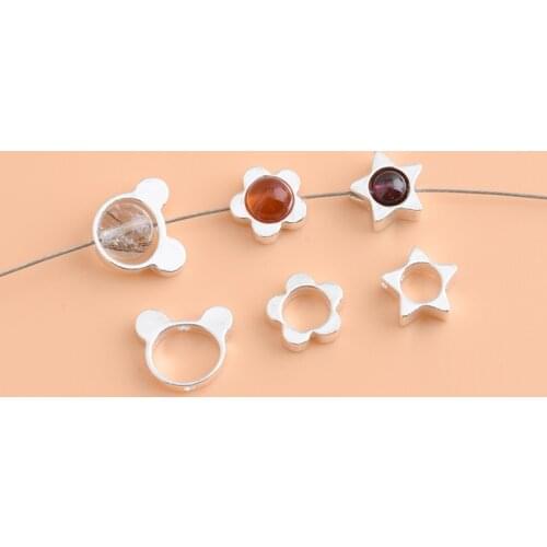 10PCS 925 Sterling Silver Jewelry Pentagram Flower Bead Frame Separator Bead Beading Material Handmade DIY Bracelet Accessories