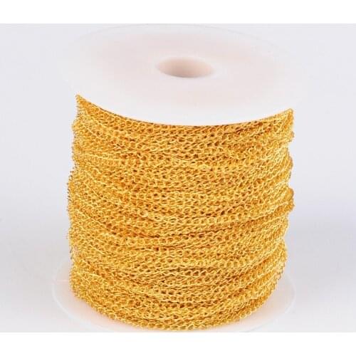 100m 5x3x0.8mm Golden Reel Unwelded Iron Twist Chains, Lead Free & Nickel Free