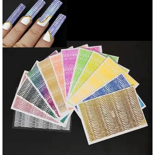 12sheet/Set Mesh Mirage Stickers Nail Art Laser Holo Gold Decal Manicure 3D Autohesion Hollow Sticker