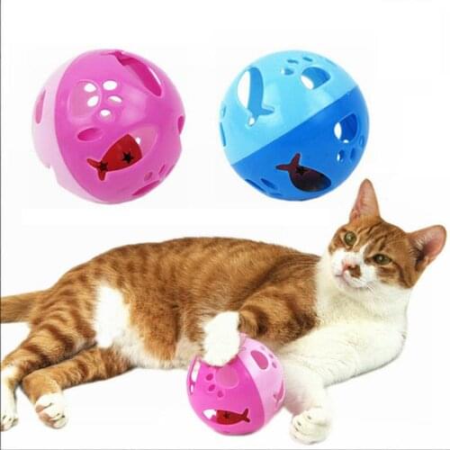 2PCS Cat Toys Hollow out Plastic Interactive Cat Toy Balls Kitten Play Balls with Bells for Cats