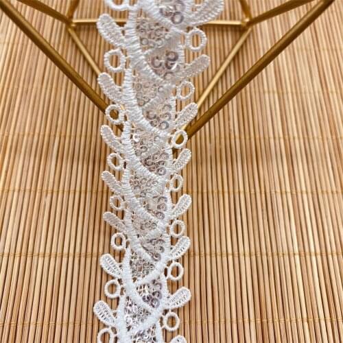 20yards/Pack Off White Water-Soluble Lace Trim Sequins Polyester DIY Lace Fabrics For Sewing Free Shipping V2863