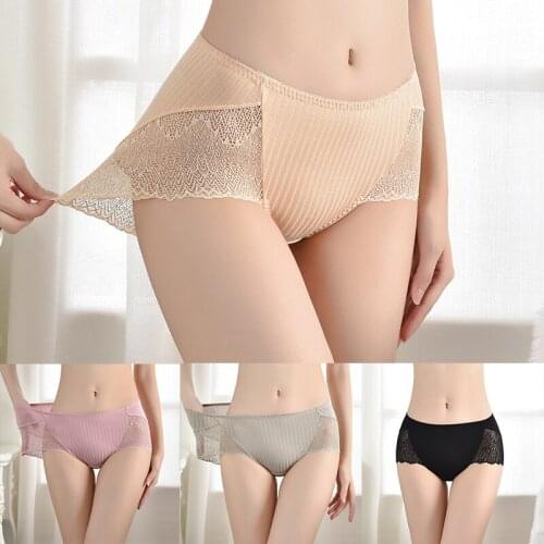 2021 New Womens Cotton Plus Size Underwear Womens Lace Light and Breathable Womens Underwear Solid Color Hollow Briefs Women