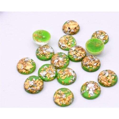 30pcs/lot 12mm New Fashion Green Color Built-in metal Flat Back Resin Cabochons Cameo Jewelry Accessories Supplies