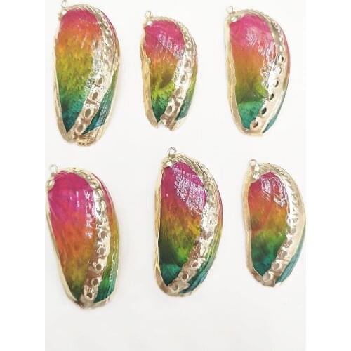 5pcs Natural Conch Shell Colorful 22*62mm Gilt Edge Round Pendant for Charm Women Jewelry Making DIY Necklace Choker Accessories