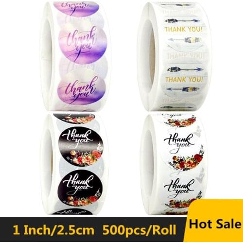500pcs/roll Round Thank You Stickers Seal Labels Handmade Custom Sticker Scrapbooking for Gift Decoration Stationery sticker