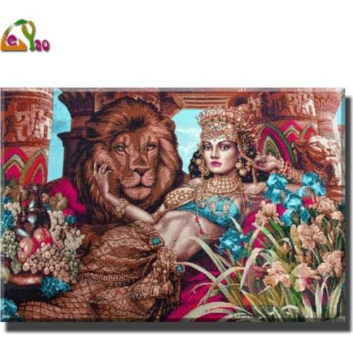 5d Diamond Painting Full Drill Square Queen of egypt & Animal Lion Diamond Embroidery Cross Stitch Portrait Woman Mosaic Decor