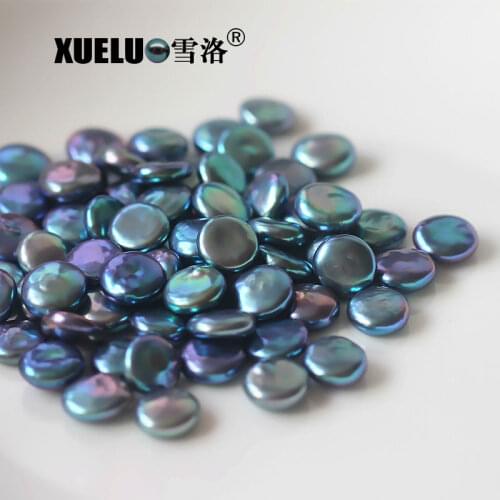 XUELUO Brand 5pearls/pack 14-15mm Black Cultured Freshwater Natural Pearl Beads for diy design ,peacock green coin loose pearls
