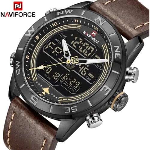 NAVIFORCE Luxury Brand Mens Fashion Sport Watches Men Quartz Analog Digital Clock Leather Army Military Watch Relogio Masculino