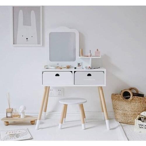 Childrens Furniture Dressing Table And Chair столик для макияжа комод деревянный Toy Wooden Little Girl Princess House Present