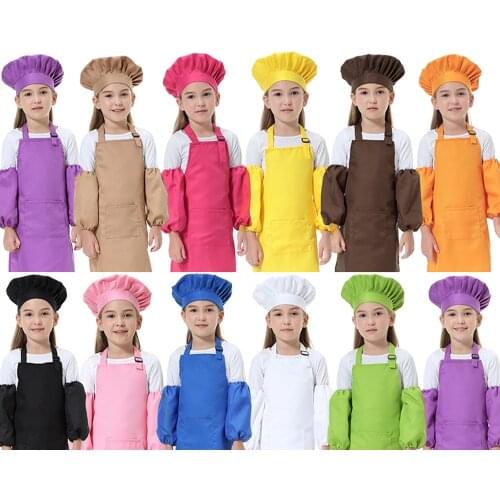 Childrens polyester apron painting apron kids baking apron set chef hat can print logo