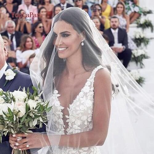 YouLaPan V30 Long Bridal Veil Cathedral Veil Bride Luxury Wedding Veils White Ivory Mask Bride Swiss Veil A Veil for Girl