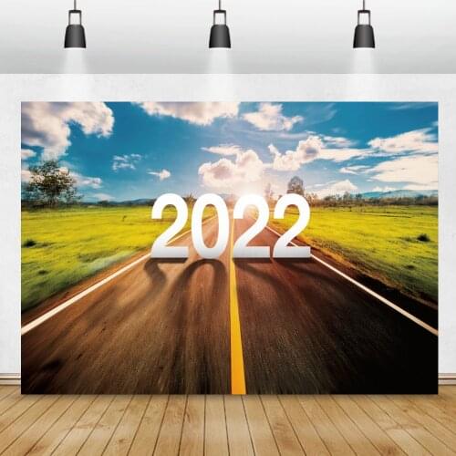 Laeacco New Year Christmas 2022 Road Journey Inspirational Poster Family Shoot Photo Backdrop Photozone Photography Background