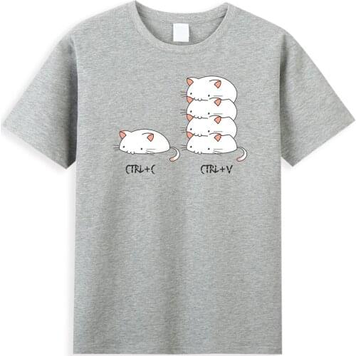 Ctrl+C and Ctrl+V Printed T-shirt Men Summer Cotton Clothes Cartoon Kawaii Cat Graphic T Shirts Harajuku Casual Male Streetwear