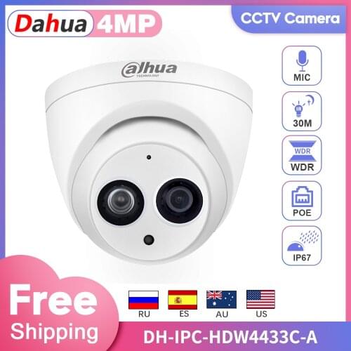 Dahua IP Mini Camera 4MP HD POE Smart Home Camaras De Vigilancia IPC-HDW4433C-A IR Starlight CCTV Camera Built-in Mic Kamera