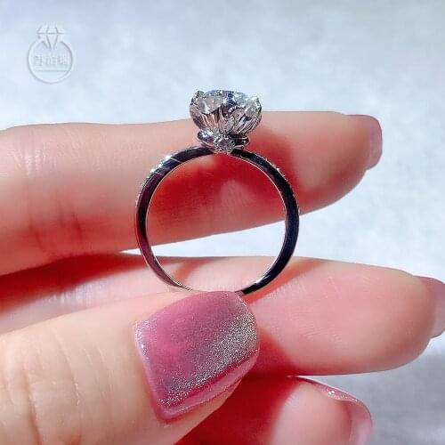 Rose Design Real Moissanite ring 6.5mm 1 carat Gemstones color DF 14K White Gold Plated 925 Sterling Silver Fine Jewelry