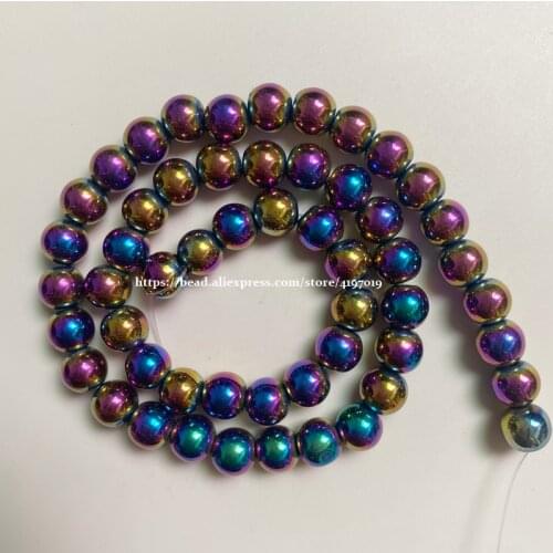 Free Shipping Natural Stone No Magnetic Rainbow Plated Hematite Round Loose Beads 15" Strand Pick Size for Jewelry Making DIY