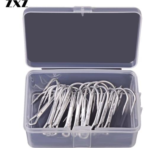 10pcs/box White Strong Treble Fishing Hooks High Carbon Steel Hook Super Sharp Solid Triple Barbed Steel Fish Hook 2/0# 3/0