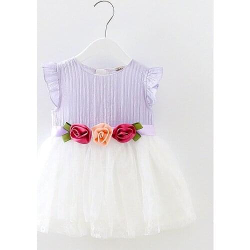 Girls Sleeveless Flowers Summer Princess Sweet Dress Children Lace Flowers Kids Clothes Princess Dress
