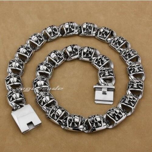 LINSION 18"~36" Huge 316L Stainless Steel Pirate Skull Necklace Mens Biker Link Chain 5T002N