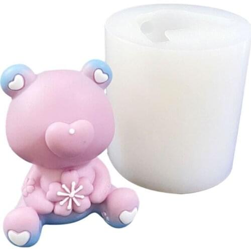 Cute Love Heart Little Bear 3D Ice Cube Silicone Mold Cartoon Animal DIY Soap Candle Chocolate Candy Fondant Cake Topper