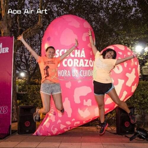 Fashionable pink with white pattern standing inflatable heart model with free blower for wedding and Valentines day decorations